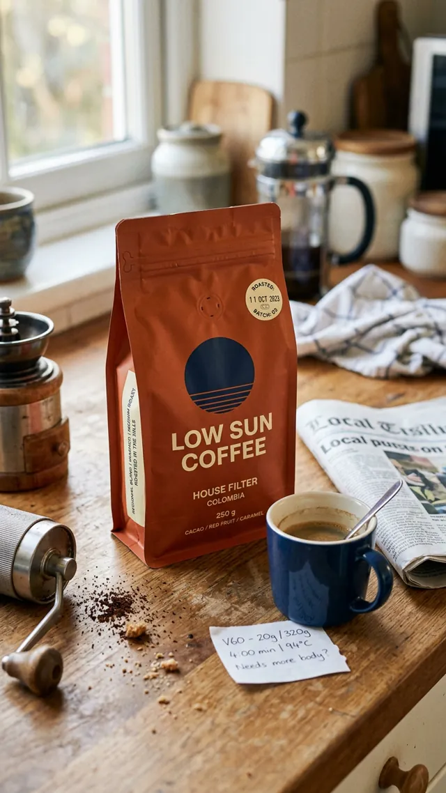 Low Sun Coffee organic-style photo ad