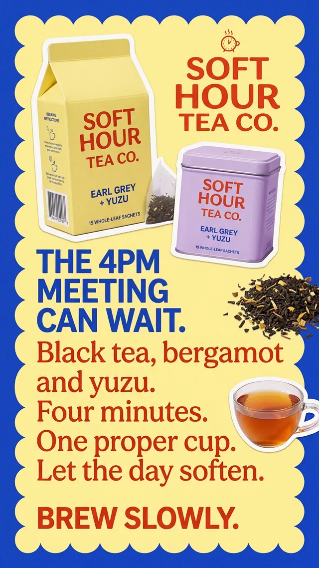 Soft Hour Tea Co. text-heavy tea ad